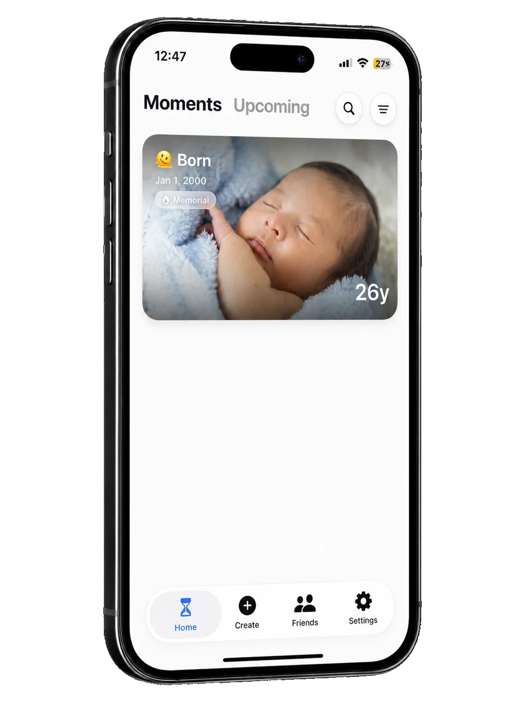Momentra home — your moments at a glance